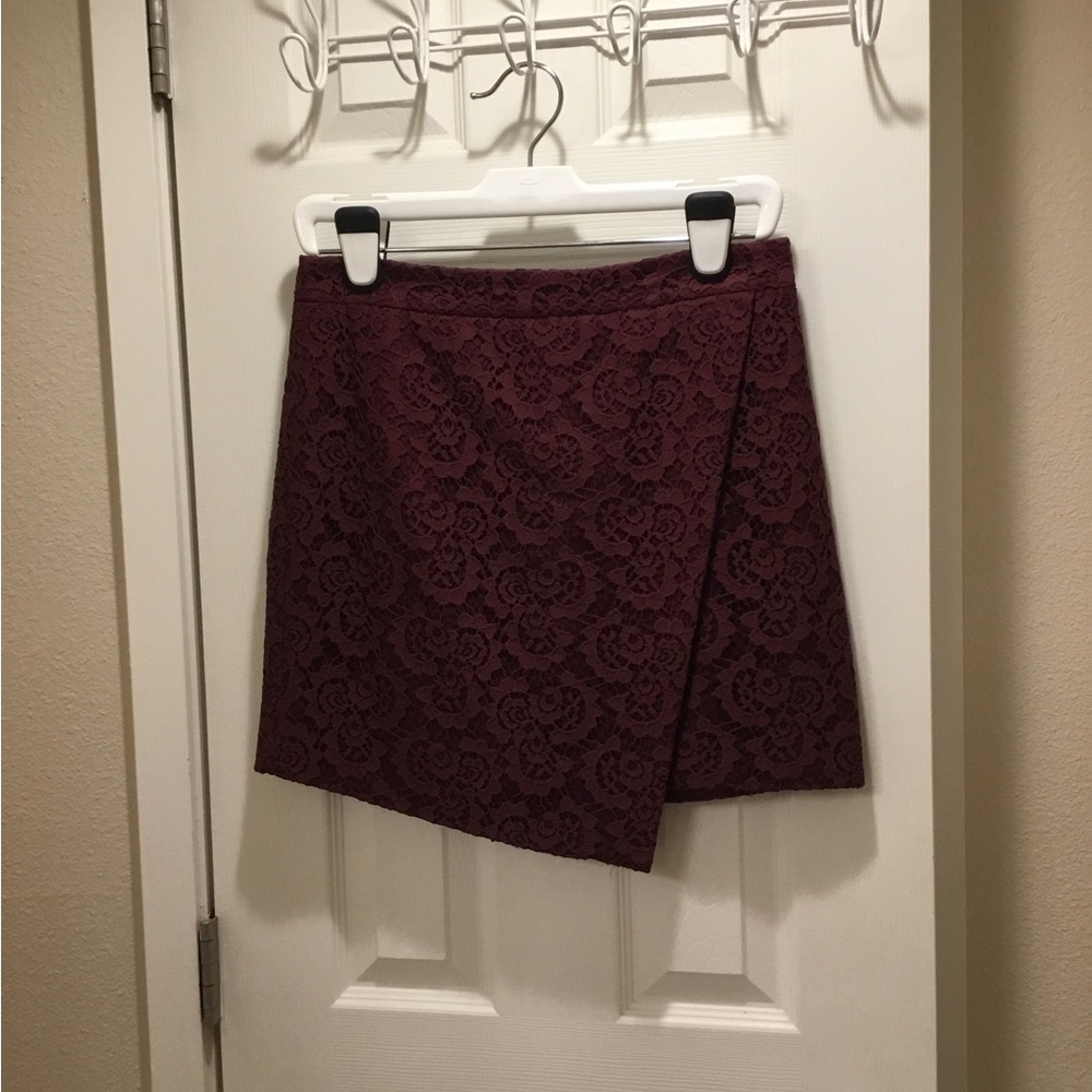 Madewell Burgundy Lace Asymmetrical Mini Skirt